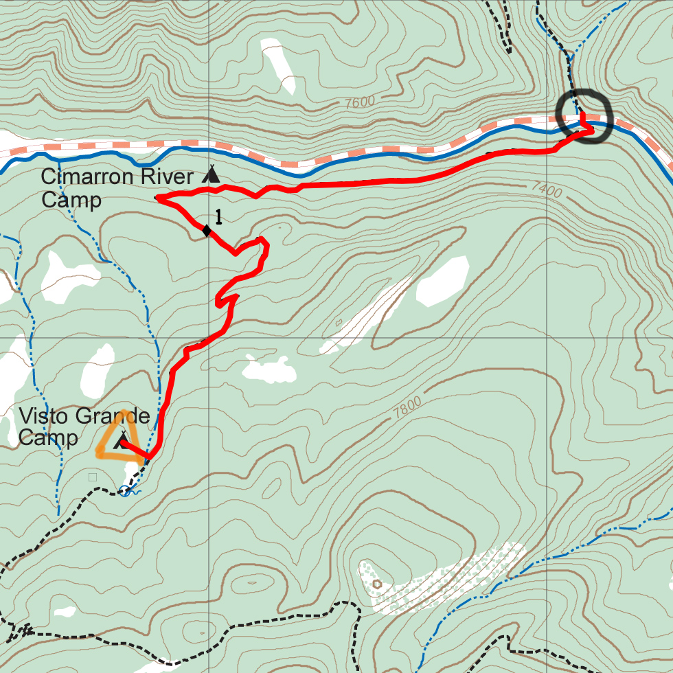 topographic map of route from Bear Canyon Turnaround to Visto Grande
