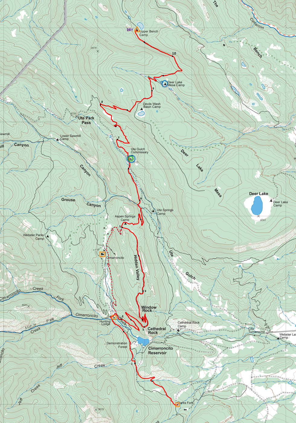 topographic map of itinerary 32, day 6 route