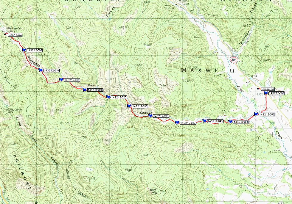 topographic map of itinerary 1, day 2 route