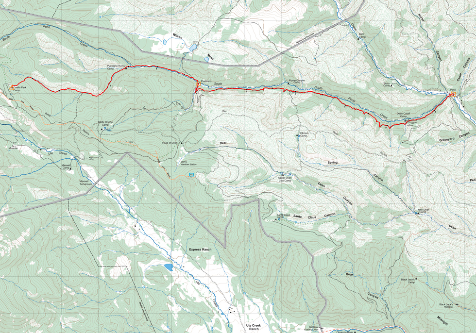 topographic map of itinerary 1, day 2 route