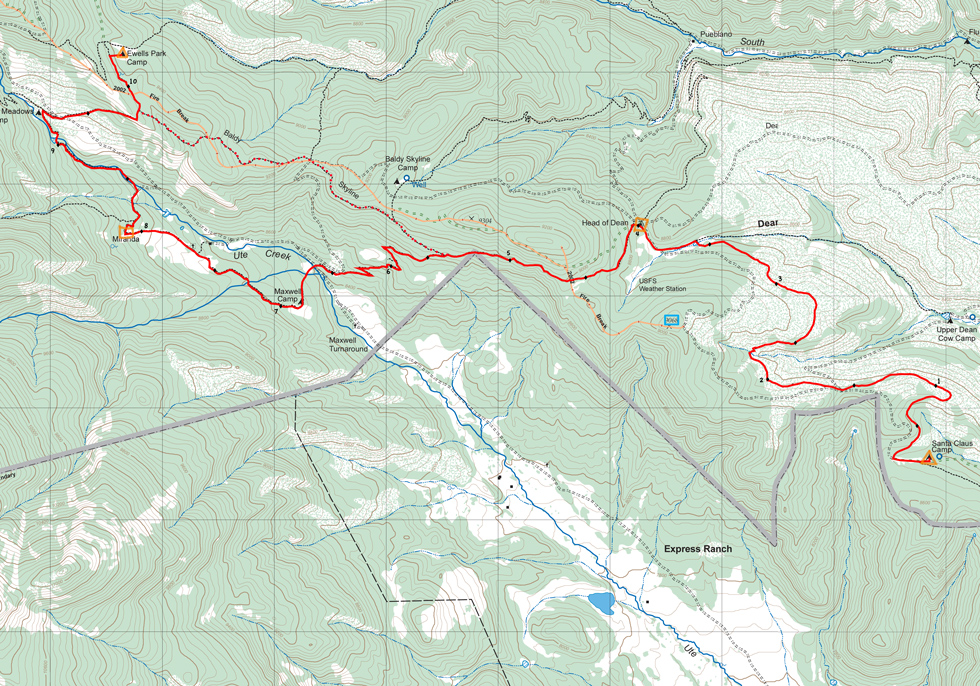 topographic map of itinerary 32, day 8 route